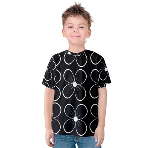 Black And White Floral Pattern Kid s Cotton Tee by Valentinaart