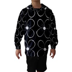 Black And White Floral Pattern Hooded Wind Breaker (kids) by Valentinaart