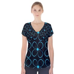 Blue Flowers Short Sleeve Front Detail Top by Valentinaart