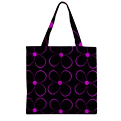 Purple Floral Pattern Zipper Grocery Tote Bag