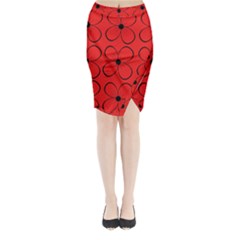 Red Floral Pattern Midi Wrap Pencil Skirt by Valentinaart