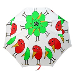 Green And Red Birds Folding Umbrellas by Valentinaart