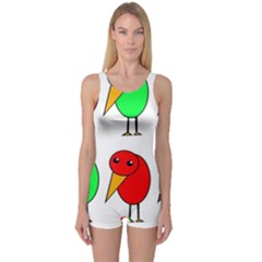 Green And Red Birds One Piece Boyleg Swimsuit by Valentinaart