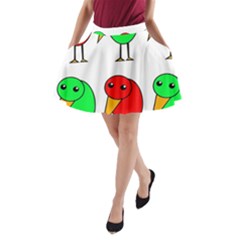 Green And Red Birds A-line Pocket Skirt by Valentinaart