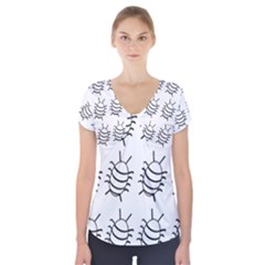 White Bug Pattern Short Sleeve Front Detail Top by Valentinaart