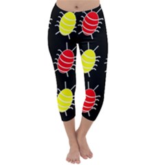 Red And Yellow Bugs Pattern Capri Winter Leggings  by Valentinaart