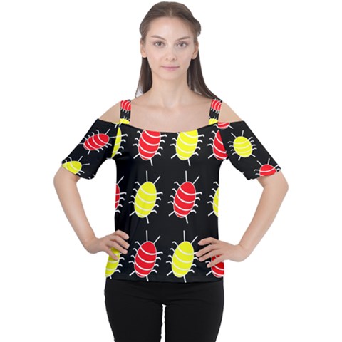 Red And Yellow Bugs Pattern Women s Cutout Shoulder Tee by Valentinaart