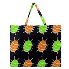 Green And Orange Bug Pattern Zipper Large Tote Bag by Valentinaart