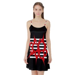 Red, Black And White Abstract Design Satin Night Slip by Valentinaart