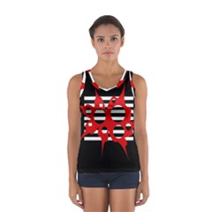 Red, Black And White Abstract Design Women s Sport Tank Top  by Valentinaart