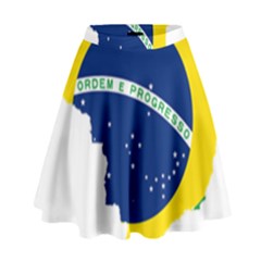 Flag Map Of Brazil  High Waist Skirt