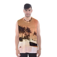 Wonderful Sunset Over The Beach, Tropcal Island Men s Basketball Tank Top by FantasyWorld7