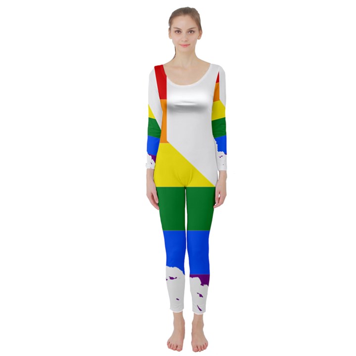 Lgbt Flag Map Of California Long Sleeve Catsuit