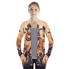 Funny, Cute Giraffe With Sunglasses And Flowers Women s Open Front Pockets Cardigan(p194)