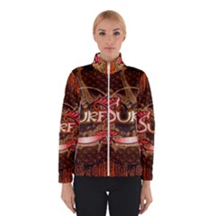 Surfing, Surfboard With Floral Elements  And Grunge In Red, Black Colors Winterwear by FantasyWorld7