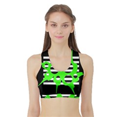 Green Abstract Design Sports Bra With Border by Valentinaart
