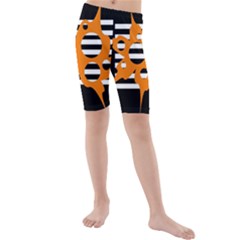 Orange Abstract Design Kid s Mid Length Swim Shorts by Valentinaart