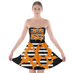 Orange Abstract Design Strapless Dresses by Valentinaart
