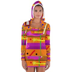 Orange Abstraction Women s Long Sleeve Hooded T-shirt by Valentinaart