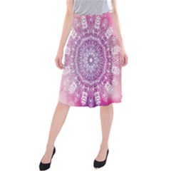 Pink Watercolour Mandala Midi Beach Skirt by TanyaDraws