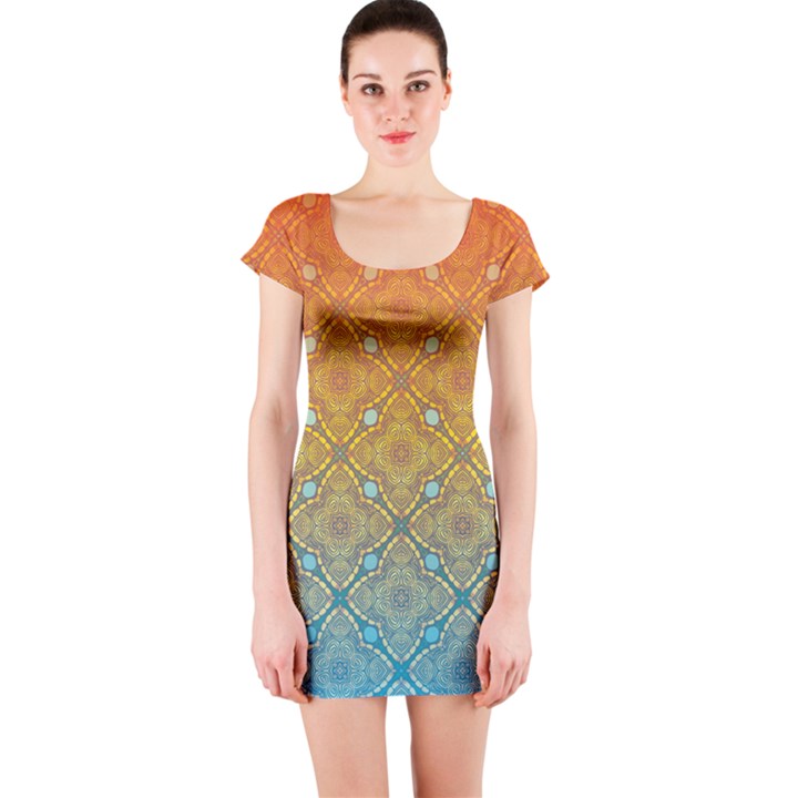 Ombre Fire and Water Pattern Short Sleeve Bodycon Dress