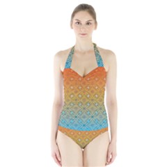 Ombre Fire And Water Pattern Halter Swimsuit by TanyaDraws