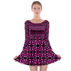 Dots Pattern Pink Long Sleeve Skater Dress