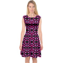 Dots Pattern Pink Capsleeve Midi Dress