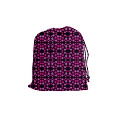 Dots Pattern Pink Drawstring Pouches (medium)  by BrightVibesDesign