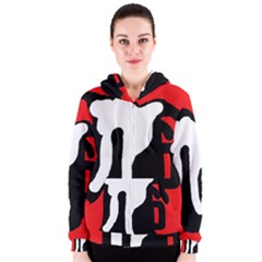 Red, Black And White Women s Zipper Hoodie