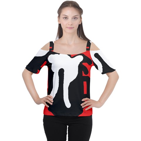 Red, Black And White Women s Cutout Shoulder Tee by Valentinaart