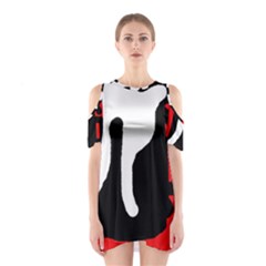 Red, Black And White Cutout Shoulder Dress