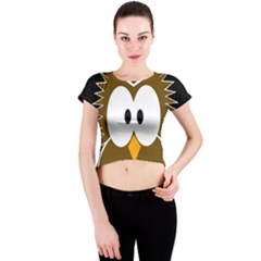 Brown Simple Owl Crew Neck Crop Top by Valentinaart