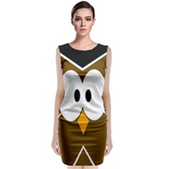 Brown Simple Owl Classic Sleeveless Midi Dress