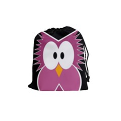 Pink Owl Drawstring Pouches (medium)  by Valentinaart