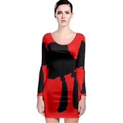 Red And Black Abstraction Long Sleeve Bodycon Dress by Valentinaart