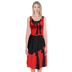 Red And Black Abstraction Midi Sleeveless Dress by Valentinaart