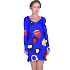 Blue Pattern Abstraction Long Sleeve Nightdress by Valentinaart