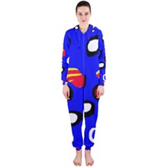 Blue Pattern Abstraction Hooded Jumpsuit (ladies)  by Valentinaart