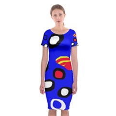 Blue Pattern Abstraction Classic Short Sleeve Midi Dress by Valentinaart