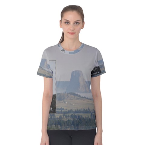 Devils Tower Stamp And Phto Women s Cotton Tee by tsartswashington