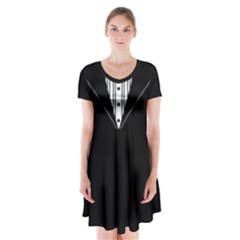 Casual Tuxedo Front Pattern Short Sleeve V-neck Flare Dress