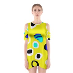 Yellow Abstract Pattern Cutout Shoulder Dress by Valentinaart