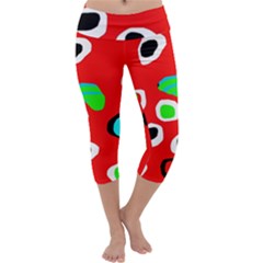 Red Abstract Pattern Capri Yoga Leggings by Valentinaart