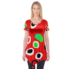 Red Abstract Pattern Short Sleeve Tunic  by Valentinaart