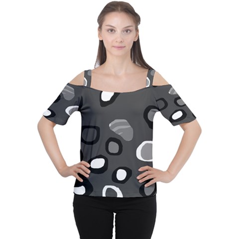 Gray Abstract Pattern Women s Cutout Shoulder Tee by Valentinaart