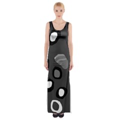 Gray Abstract Pattern Maxi Thigh Split Dress