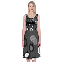 Gray Abstract Pattern Midi Sleeveless Dress by Valentinaart