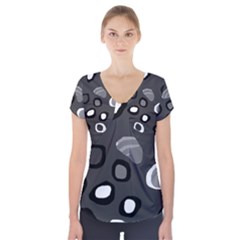 Gray Abstract Pattern Short Sleeve Front Detail Top by Valentinaart