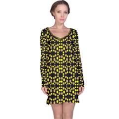 Dots Pattern Yellow Long Sleeve Nightdress by BrightVibesDesign